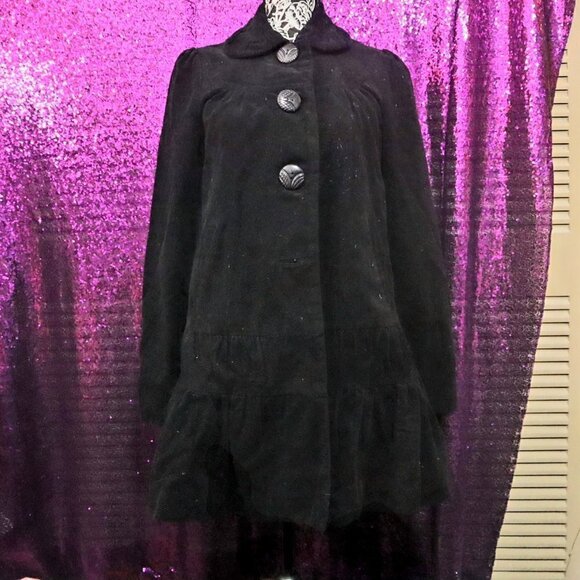 SKIRTED COAT 2 Anthropologie Black Corduroy Preppy Girlie Femme Dress Jacket - Picture 1 of 10